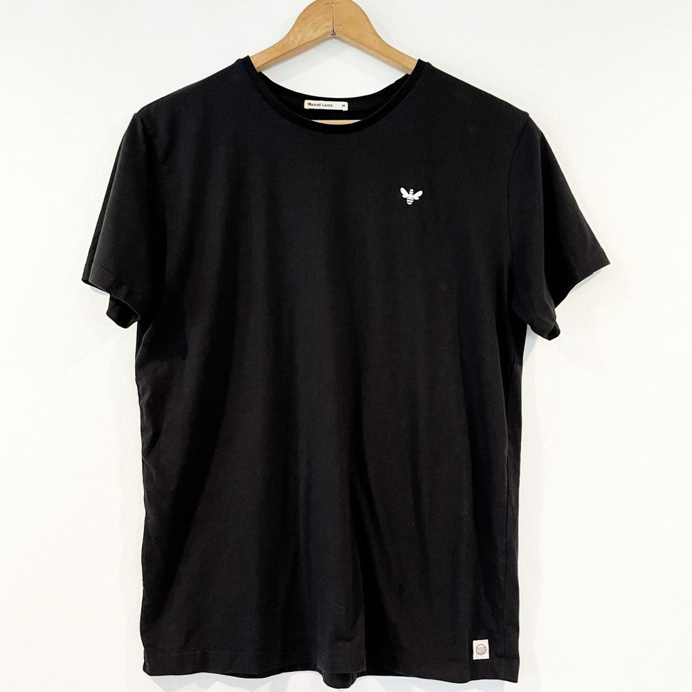 Marine Layer Black T-Shirt Short Sleeves Medium Bee Embroidered